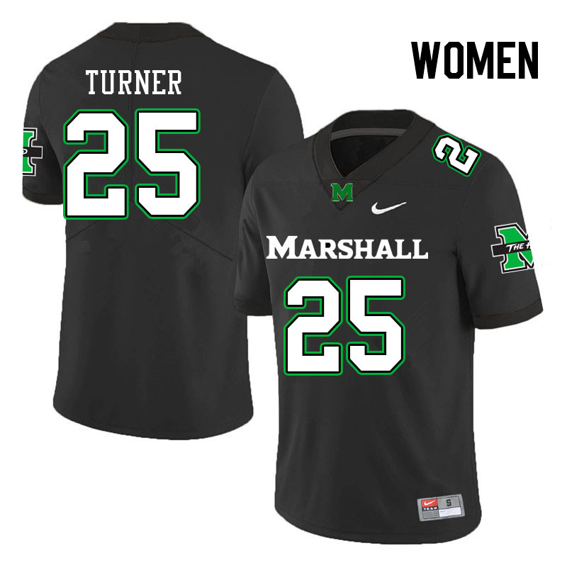 Women #25 A.J. Turner Marshall Thundering Herd College Football Jerseys Stitched-Black - Click Image to Close